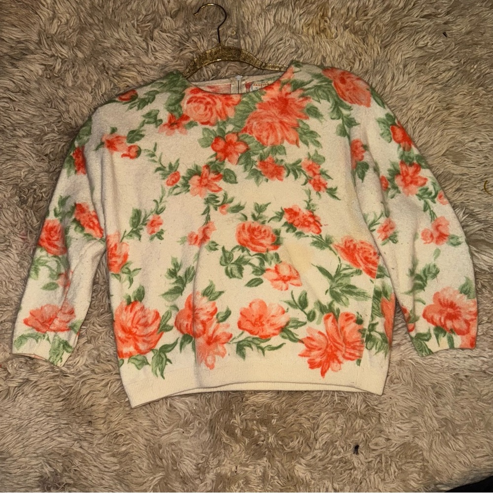 Vintage angora floral print sweater